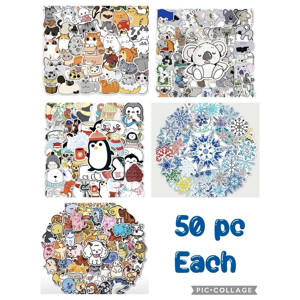 Assorted Whimsical Waterproof Stickers‎ 5 Packs w/ 50 Pieces Each TM12
